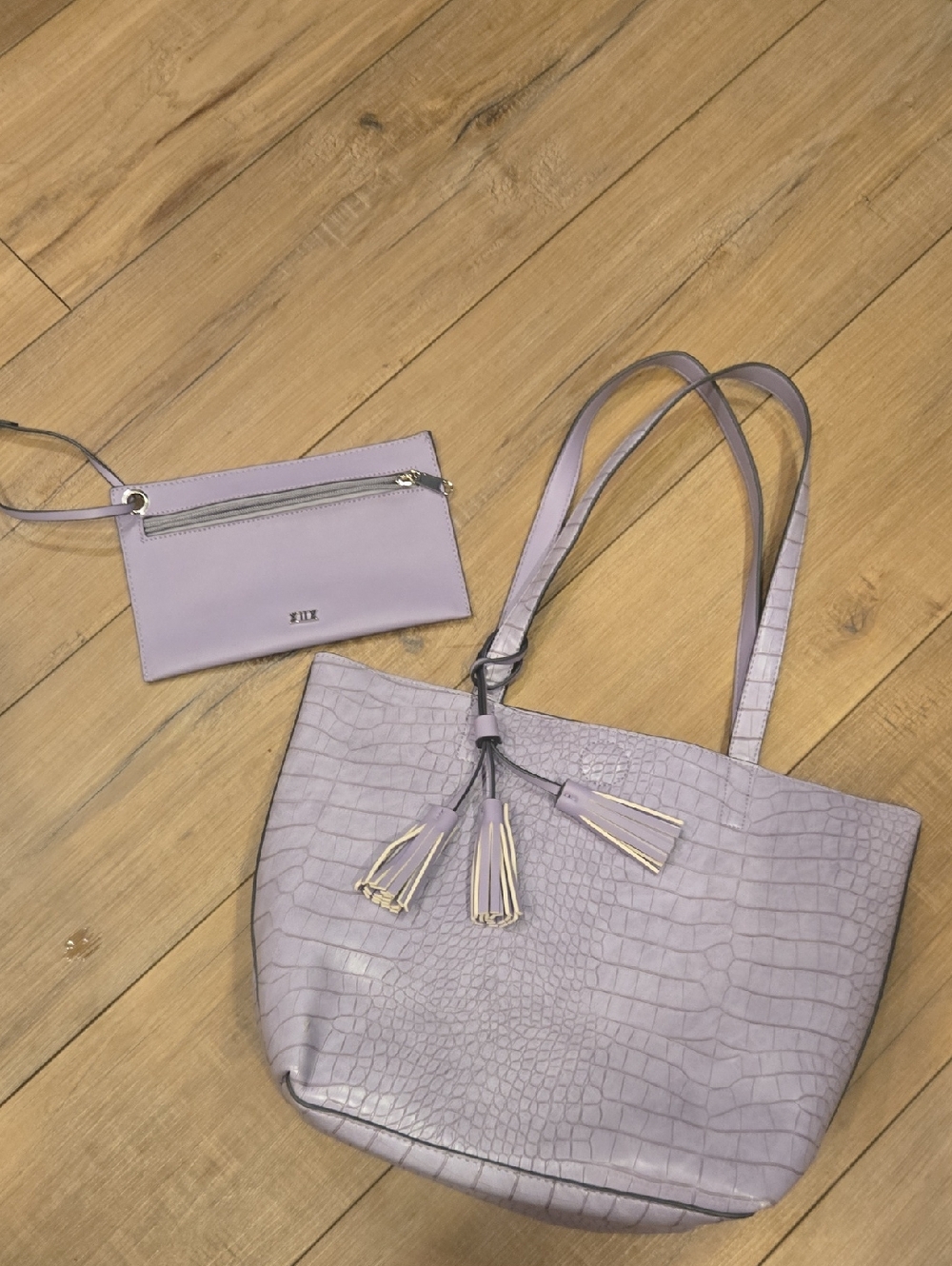 Vegan Leather Purple Shoulder Tote With Pouch